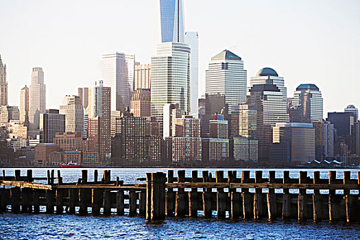 老,码头,曼哈顿,天际线,纽约,美国