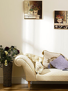 特写,传统,起居室,时代特征,躺椅,垫子,插花