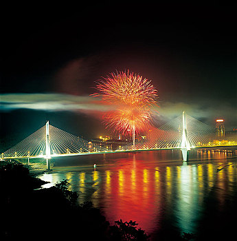 湖北宜昌夷陵长江大桥夜景