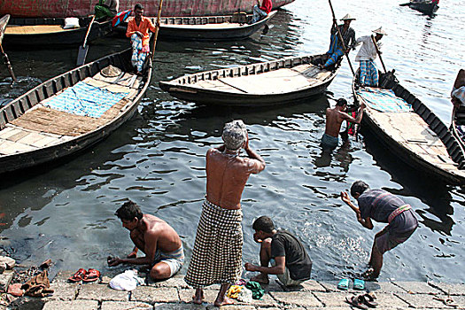 浴,一个,污染,河,孟加拉,六月,2007年