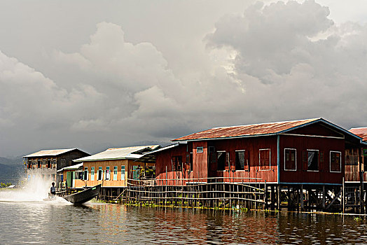 房子,船,茵莱湖,掸邦,缅甸