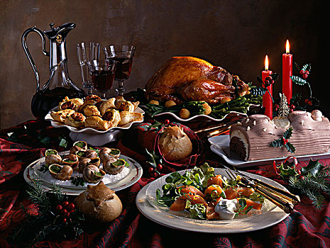 圣诞菜谱,装饰,桌子