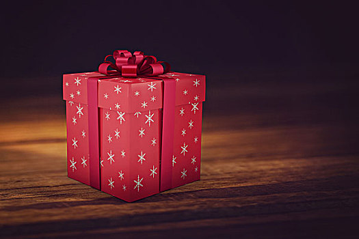 红色,圣诞礼物,丝带,木质背景