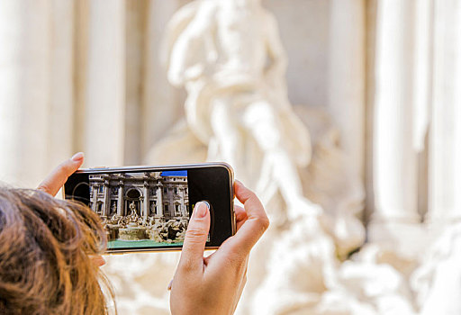 女人,照相,喷泉,罗马