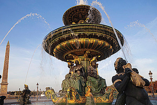 喷泉,城市,地点,协和飞机,巴黎,法国