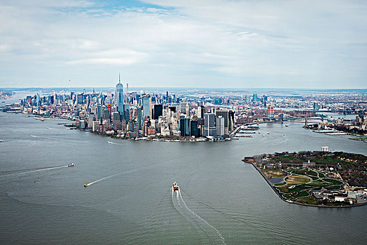 航拍,金融区,河,曼哈顿,纽约,美国