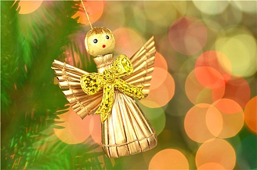 圣诞装饰,金色,天使,稻草,背景
