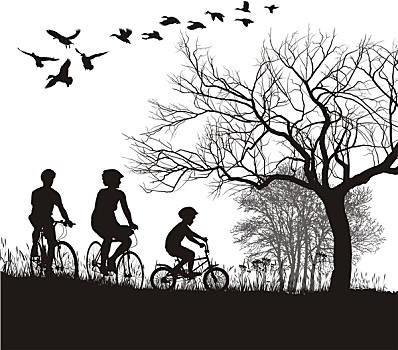 家庭,骑自行车,乡村