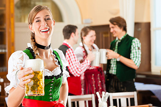 年轻人,传统,巴伐利亚,餐馆,酒吧