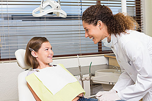 儿科,牙医,检查,小,女孩,牙齿,椅子