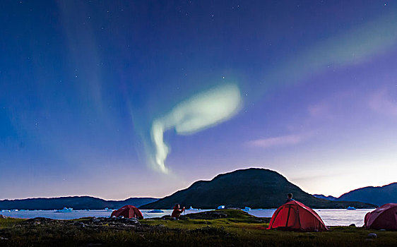 風(fēng)景,帳篷,峽灣,北極光,夜晚,南,格陵蘭