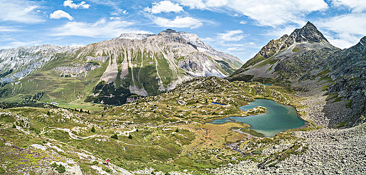 全景,青绿色,湖,岩石,顶峰,粪便,格劳宾登,瑞士