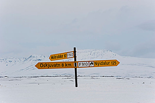 积雪,路标,风景,冰河,冰岛,高地,欧洲