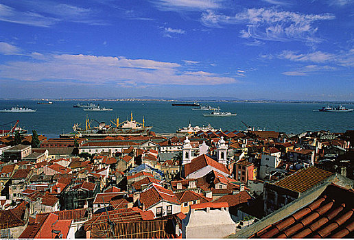 城市,船,港口,里斯本,葡萄牙