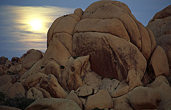 漂石,日出,约书亚树国家公园,加利福尼亚,美国