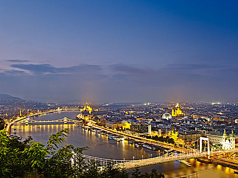 天际线,布达佩斯,山,夜晚,匈牙利