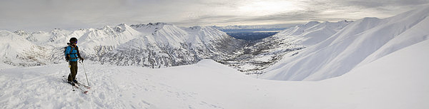 边远地区,滑雪者,一瞬,享受,上面,阿拉斯加