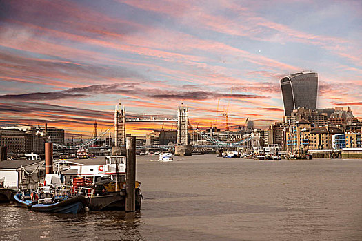 城市,伦敦,日落,展示,塔桥,步话机,泰晤士河,英格兰