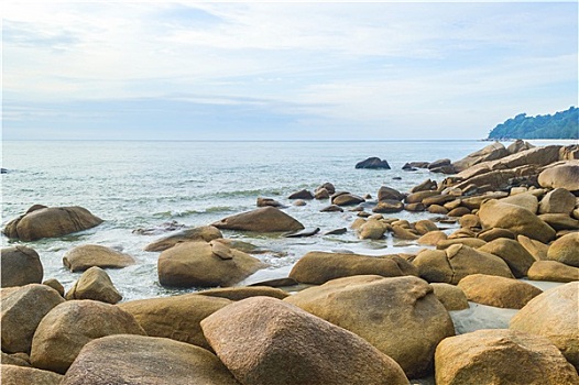 石头,海上,岸边,早晨