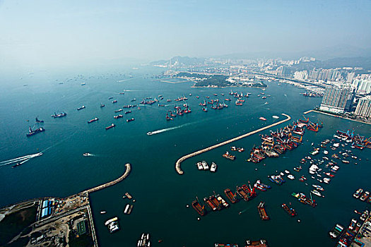 香港,商场,大厦,大楼,建筑,天际100大厦,维多利亚港,港口,轮船,俯视,全景