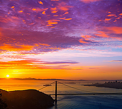 旧金山,金门大桥,日出,加利福尼亚,海岬