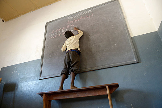 学生,男孩,文字,黑板,小学,马达加斯加,非洲