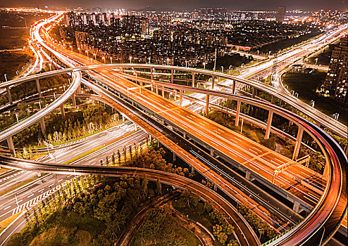 宁波机场路高架夜景航拍