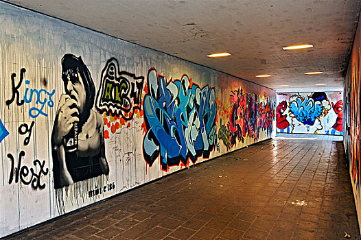 涂鸦,地下,通道,慕尼黑,巴伐利亚,德国,欧洲
