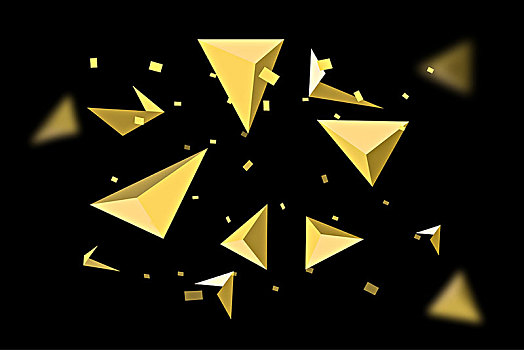 金色碎片与金色三角四面体晶石素材背景