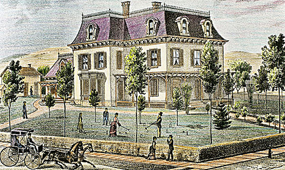 住宅,家,玩,1875年,纽约,美国,雕刻