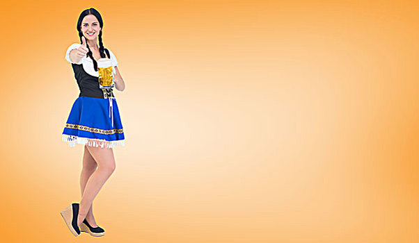合成效果,图像,漂亮,女孩,拿着,啤酒,大酒杯,橙色,虚光照