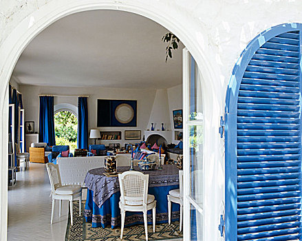 拱形,入口,蓝色,白色,客厅