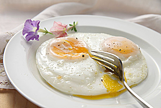 煎鸡蛋,盘子,叉子