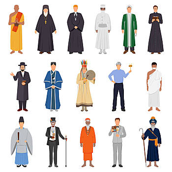 人,世界,宗教,传统服装,伊斯兰,天主教,正统,佛教,隔绝,矢量,插画