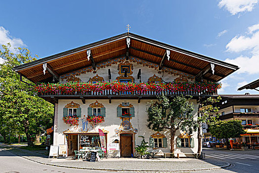 房子,传统,壁画,乌伯奥多夫,旅店,山谷,上巴伐利亚,巴伐利亚,德国,欧洲