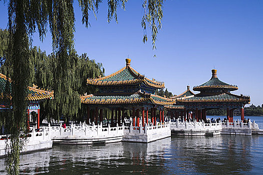 亭子,湖岸,五个,龙,北海公园,北京,中国