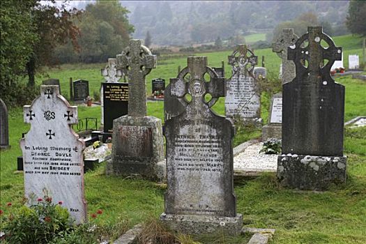 墓地,格兰达洛,教堂,威克洛郡,山峦,爱尔兰,欧洲