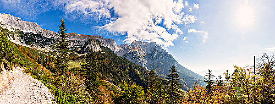 徒步旅行,秋天,山,提洛尔,奥地利