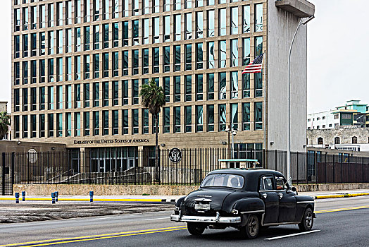 古巴,哈瓦那,美国,大使馆,老爷车