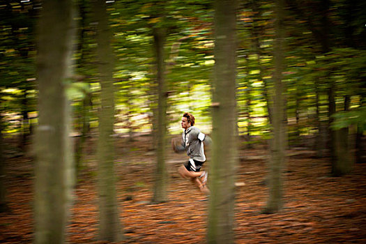 男人,慢跑,树林