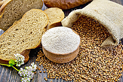 面粉,荞麦,碗,谷物,切菜板