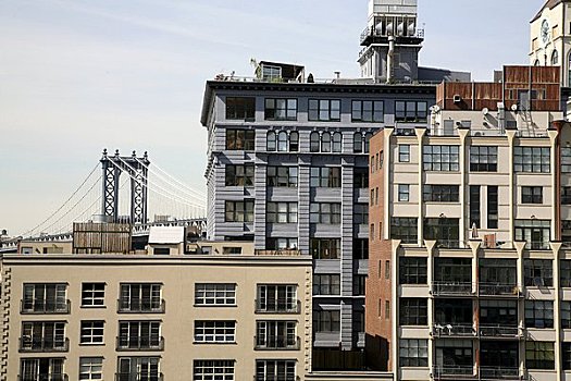 美国,纽约,住宅,楼宇,曼哈顿大桥,背景