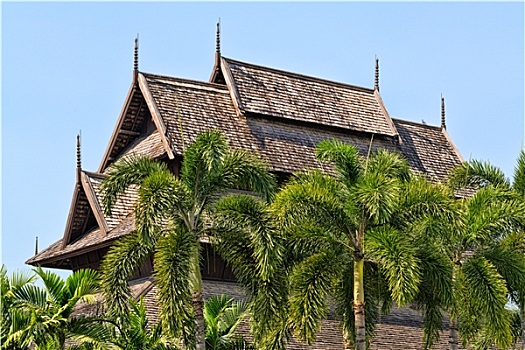泰国,教堂,雕刻,棕榈树