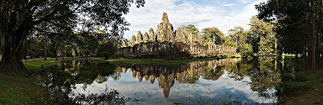 柬埔寨,吴哥,全景,图像,巴扬寺,水池,反射