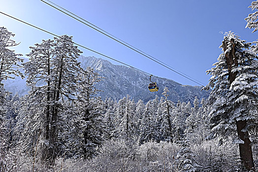 中国四川泸定县磨西镇贡嘎山海螺沟冰川雪山美景缆车,cable,car,beautiful,scenery,snow,mountain,glacier,hailuogou,gongga,moxi,lud