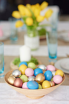 碗,彩色,复活节彩蛋,餐桌
