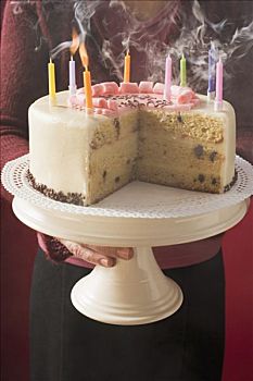 女人,生日蛋糕,蜡烛