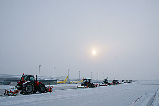 雪,冬天,扫雪机,飞机,区域,西部,1号航站楼,慕尼黑机场,巴伐利亚,德国,欧洲