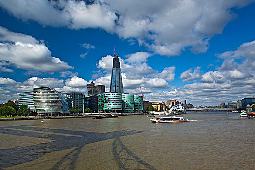 英格兰,伦敦,南华克,塔桥,上方,泰晤士河,市政厅,建筑,碎片,伦敦桥,区域,最高,西欧