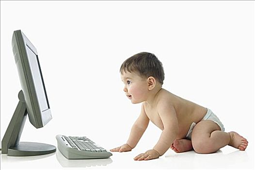 婴儿,看电脑